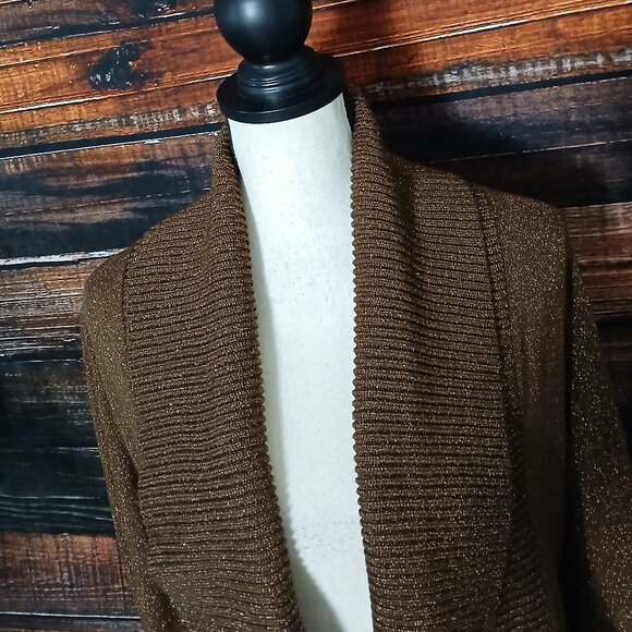 INC International Concepts Cardigan Sweater S Brown Metallic Sparkle Open Front - Picture 3 of 9